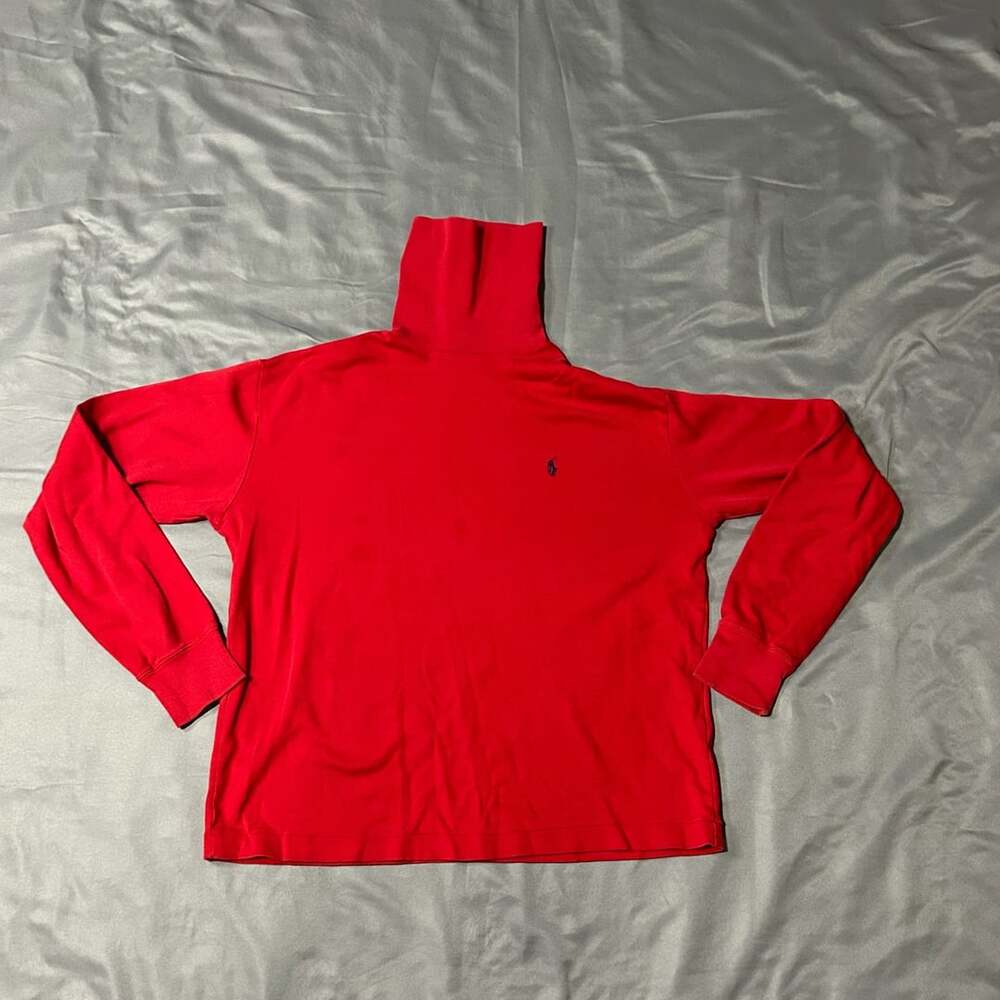 Polo Ralph Lauren Red Turtleneck Long Sleeve Shirt With Blue Pony Logo